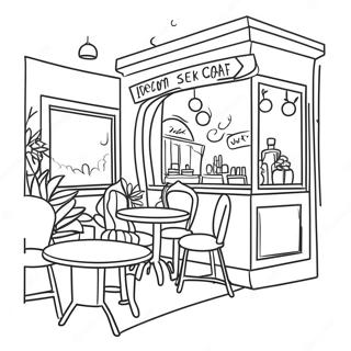 Gemütliche Café Szene Ausmalbild | Café Ausmalbild