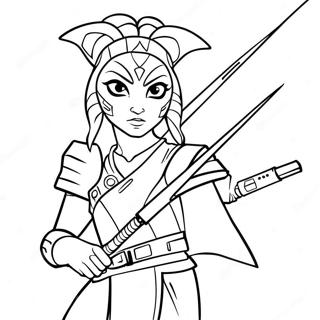 Ahsoka Tano mit Lichtschwertern Ausmalbild | Ahsoka Tano Ausmalbild