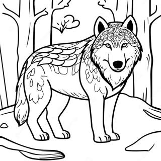 Realistischer Timberwolf im Wald Ausmalbild | Wölfe Ausmalbild