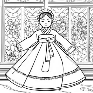 Koreanisches traditionelles Hanbok Ausmalbild | Koreanisch Ausmalbild