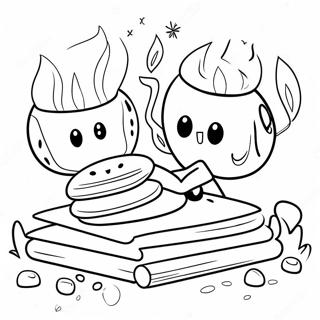 Niedliche S'mores am Lagerfeuer Ausmalbild | Smore Ausmalbild