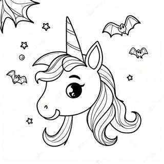Glitzerndes Halloween Einhorn mit Fledermäusen Ausmalbild | Halloween Einhorn Ausmalbild
