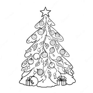 Yule-Baum mit bunten Ornamenten Ausmalbild | Jul Ausmalbild
