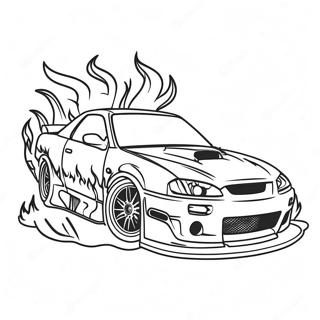 Cooles Drift-Auto mit Flammen Ausmalbild | Driftwagen Ausmalbild