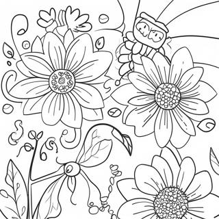 Bunte Gartenblumen Ausmalbild | Fertige Blumen Ausmalbild