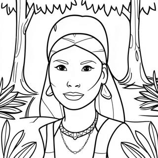 Pocahontas in einem schönen Wald Ausmalbild | Pocahontas Ausmalbild
