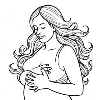 Schwangere Frau, die ihren Bauch hält Ausmalbild | Schwanger Ausmalbild