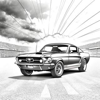 Klassischer Mustang im Rennen Ausmalbild | Mustang Ausmalbild