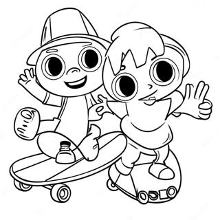 Coole Homies auf Skateboard Ausmalbild | Homies Ausmalbild