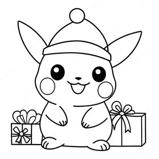 Festlicher Pikachu mit Weihnachtsmannmütze Ausmalbild | Pikachu Weihnachten Ausmalbild