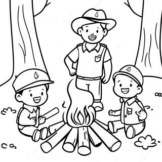 Wölflings Lagerfeuer Szene Ausmalbild | Wölfling Ausmalbild