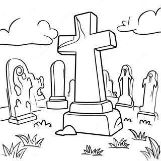 Friedhof Szene Ausmalbild | Friedhof Ausmalbild