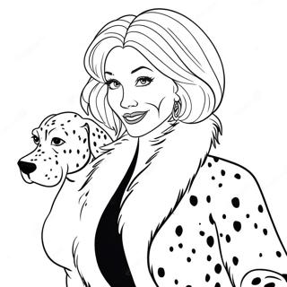 Cruella mit Dalmatiers Ausmalbild | Cruella Ausmalbild