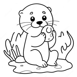 Niedlicher Seeotter hält einen Stein Ausmalbild | Seeotter Ausmalbild