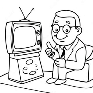 Lustiger TV Mann mit Fernbedienung Ausmalbild | Fernsehmann Ausmalbild