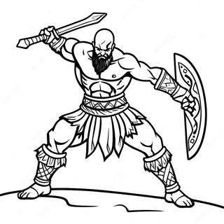 Kratos in Kampfpose Ausmalbild | Gott des Krieges Ausmalbild