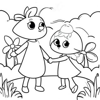 Poppy und Viva in einem Bunten Garten Ausmalbild | Mohn und Viva Ausmalbild