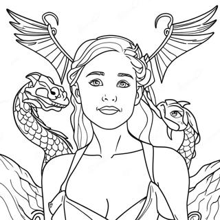 Daenerys Targaryen mit Drachen Ausmalbild | Spiel der Throne Ausmalbild