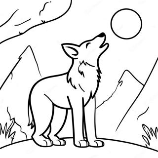Ausmalbild eines heulenden Kojoten unter dem Mond | Coyoten Ausmalbild