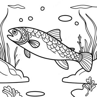 Lachs, der in einem Bach schwimmt Ausmalbild | Lachs Ausmalbild