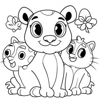 Niedlicher Pink Panther mit Freunden Ausmalbild | Rosa Panther Ausmalbild