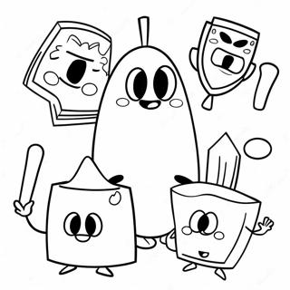 BFDI Charaktere in Aktion Ausmalbild | BFDI Ausmalbild