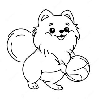 Flauschiger Pomeranian spielt mit Ball Ausmalbild | Pomeranian Ausmalbild