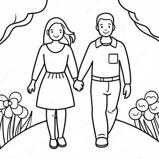 Niedliches Paar Hand in Hand Ausmalbild | Beziehung Ausmalbild