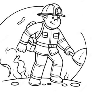 Mutiger Feuerwehrmann in Aktion Ausmalbild | Brandschutz Ausmalbild