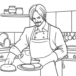 Sanji kocht köstliche Mahlzeiten Ausmalbild | Sanji Ausmalbild