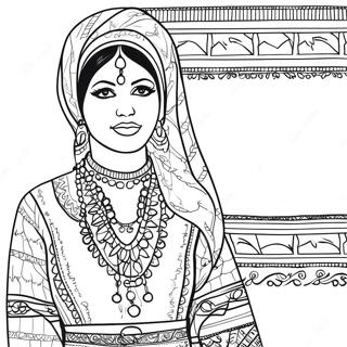 Traditionelles palästinensisches Kleid Ausmalbild | Palästina Ausmalbild