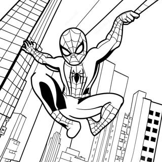 Spiderman schwingt durch die Stadt Ausmalbild | Spiderman und Hello Kitty Ausmalbild
