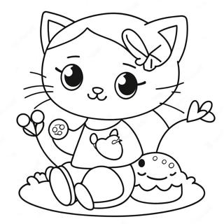 Kawaii Mädchen mit süßer Katze Ausmalbild | Kawaii Mädchen Ausmalbild