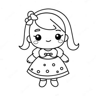 Kawaii Mädchen im niedlichen Kleid Ausmalbild | Kawaii Mädchen Ausmalbild