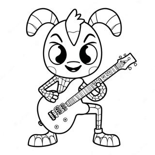 Cooler Spider Punk mit E-Gitarre Ausmalbild | Spinnen Punk Ausmalbild