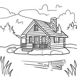 Gemütliches Blockhaus am See Ausmalbild | Blockhaus Ausmalbild