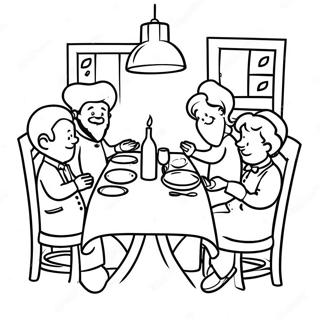 Fröhlicher Shabbos Abendessen Tisch Ausmalbild | Schabbat Ausmalbild