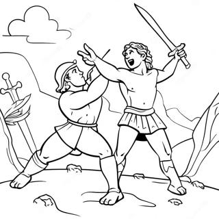 Tapferer König David besiegt Goliath Ausmalbild | König David Ausmalbild