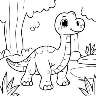 Niedlicher Brontosaurus im Wald Ausmalbild | Brontosaurus Ausmalbild