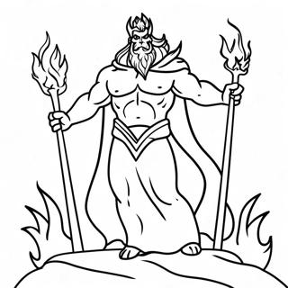 Mächtiger Hades mit Flammen Ausmalbild | Hades Ausmalbild