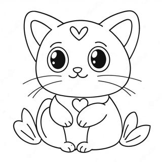 Niedliche Katze Valentinstag mit Herzen Ausmalbild | Katze Valentinstag Ausmalbild