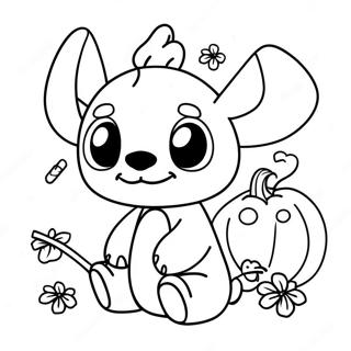 Niedlicher Halloween Stitch mit Kürbis Ausmalbild | Halloween Stich Ausmalbild