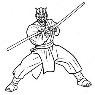 Darth Maul mit Doppel-Lichtschwert Ausmalbild | Darth Maul Ausmalbild