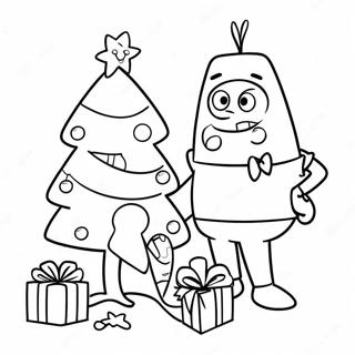 SpongeBob und Patrick schmücken einen Weihnachtsbaum Ausmalbild | SpongeBob Weihnachten Ausmalbild
