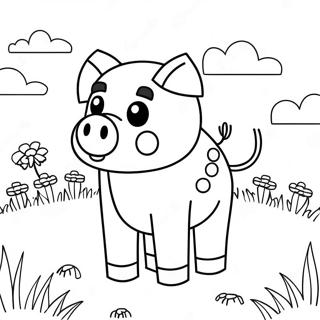 Niedliches Minecraft Schwein auf einem Feld Ausmalbild | Minecraft Schwein Ausmalbild