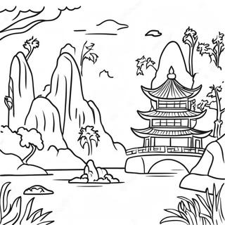 Schöne Asiatische Landschaft Ausmalbild | Asien Ausmalbild