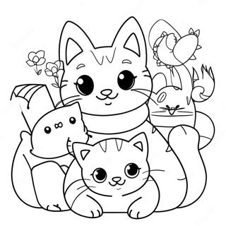 Niedliche Katze und Kätzchen Ausmalbild | Katze mit Kätzchen Ausmalbild
