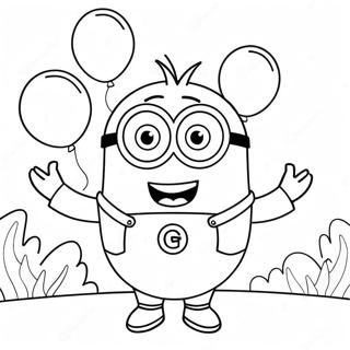 Glücklicher lila Minion mit Ballons Ausmalbild | Lila Minion Ausmalbild