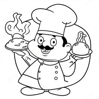 Lustiger Koch beim Kochen Ausmalbild | Koch Ausmalbild