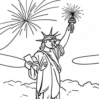 Freiheitsstatue mit Feuerwerk Ausmalbild | Freiheitsstatue Ausmalbild